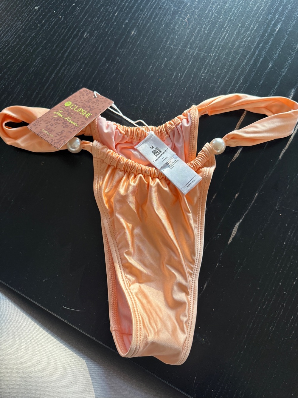 Cupshe Peach Pearl-Detail High Leg Bikini Bottom